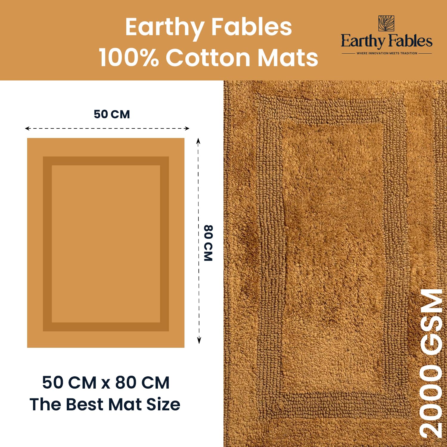 Earthy Fables Premium Cotton Bath Mat - Soft & Absorbent -2 Earthy Fables Premium Cotton Bath Mat - Soft & Absorbent -2