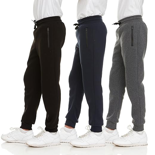 PURE CHAMP 3Pk Boys Sweatpants Fleece Athletic Workout Kids Clothes Boys Joggers with Zipper Pocket and Drawstring Size 4-20