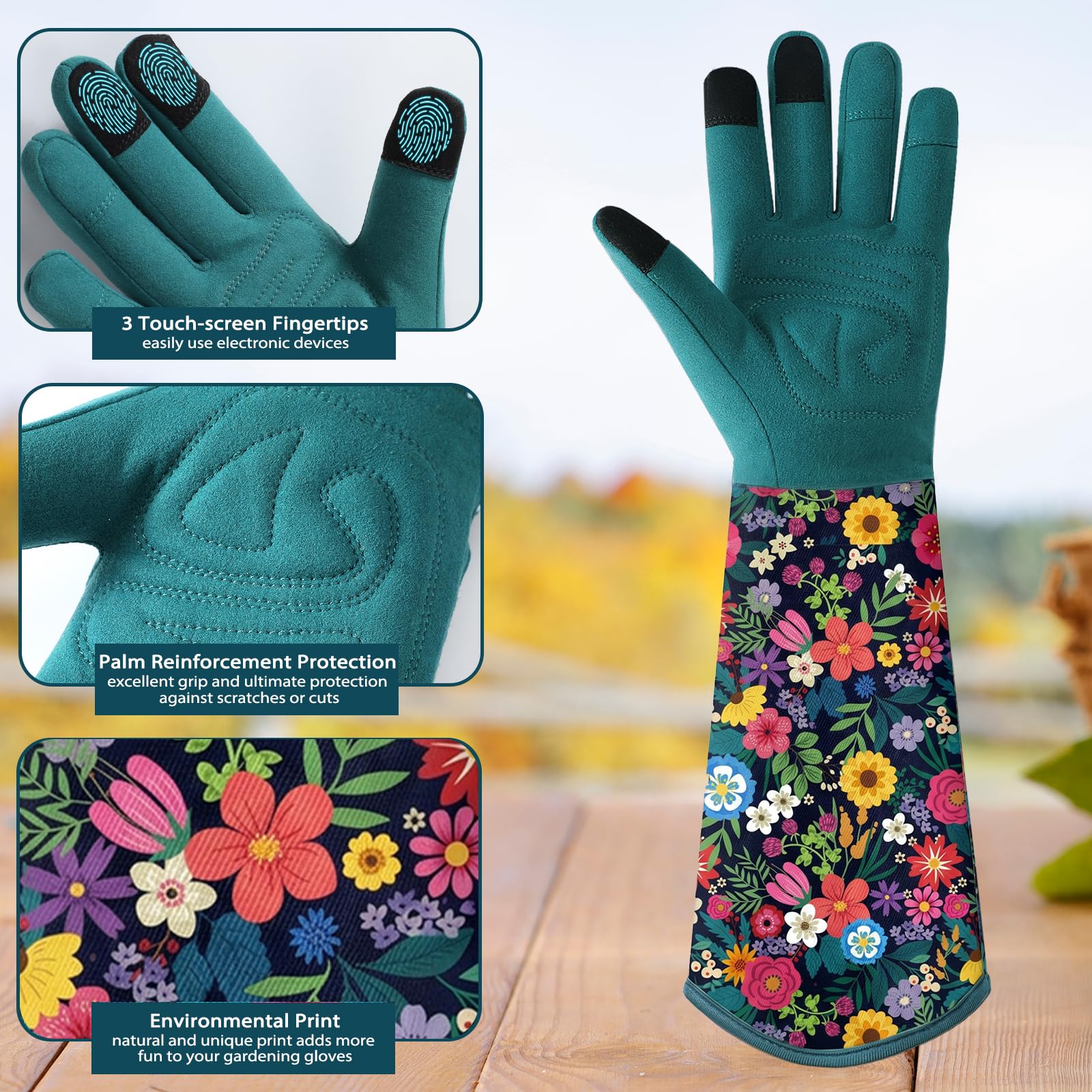 Gants de jardinage pour femme – Gants de jardin longs respirants avec poignée, gants de travail en cuir résistant aux perforations pour la cour et le travail en plein air, gants de protection pour