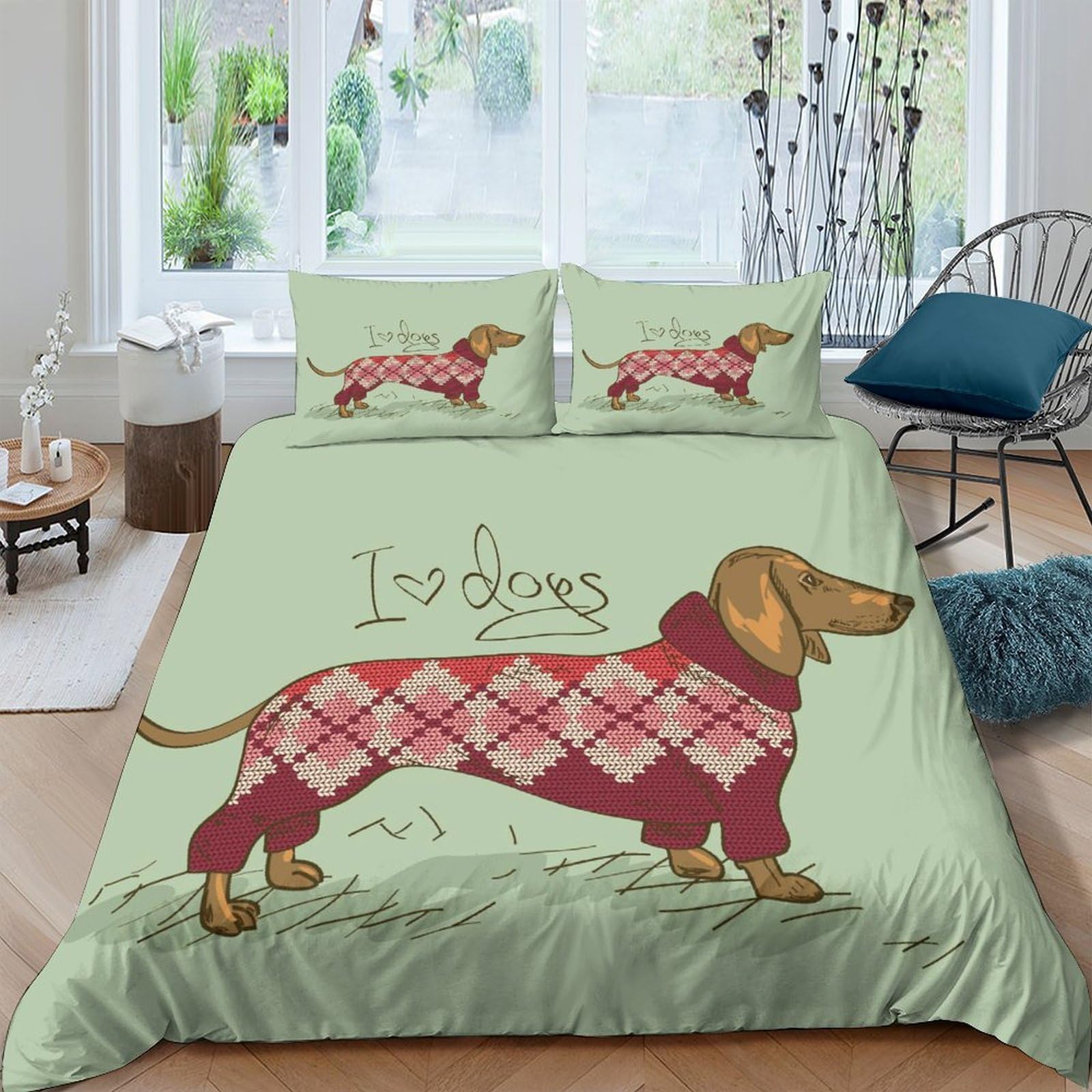 Ctjqhvkz Style-4 3D Printed Dachshund Argyle Fitted Sheet Microfiber Anti-Slip Bed Cover For Bedroom Guest Room Dorm Mattress Protection Decor Single（135X200cm）