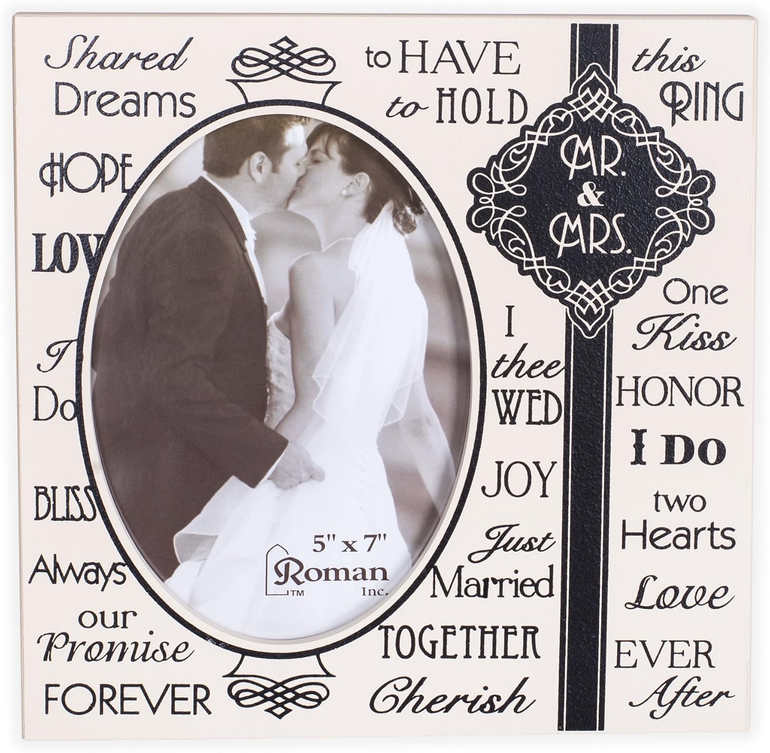 Roman Mr & Mrs 9" Wedding Black and White Photo Frame