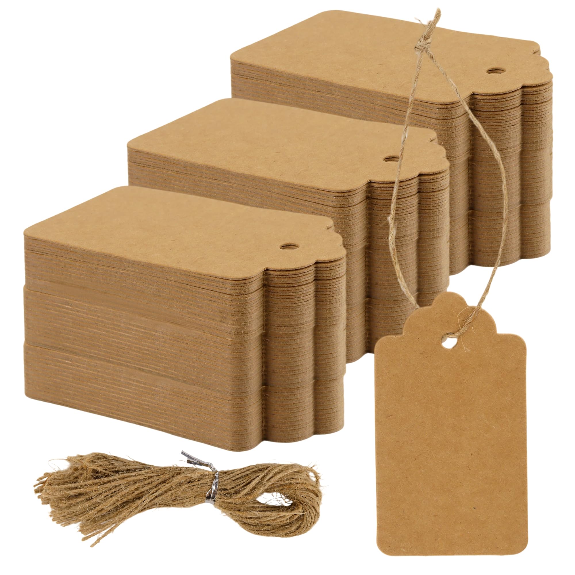 SOUJAP Blank Kraft Gift Tags with String, Brown, 4x7 cm, 200 Pcs, Price Label Tags