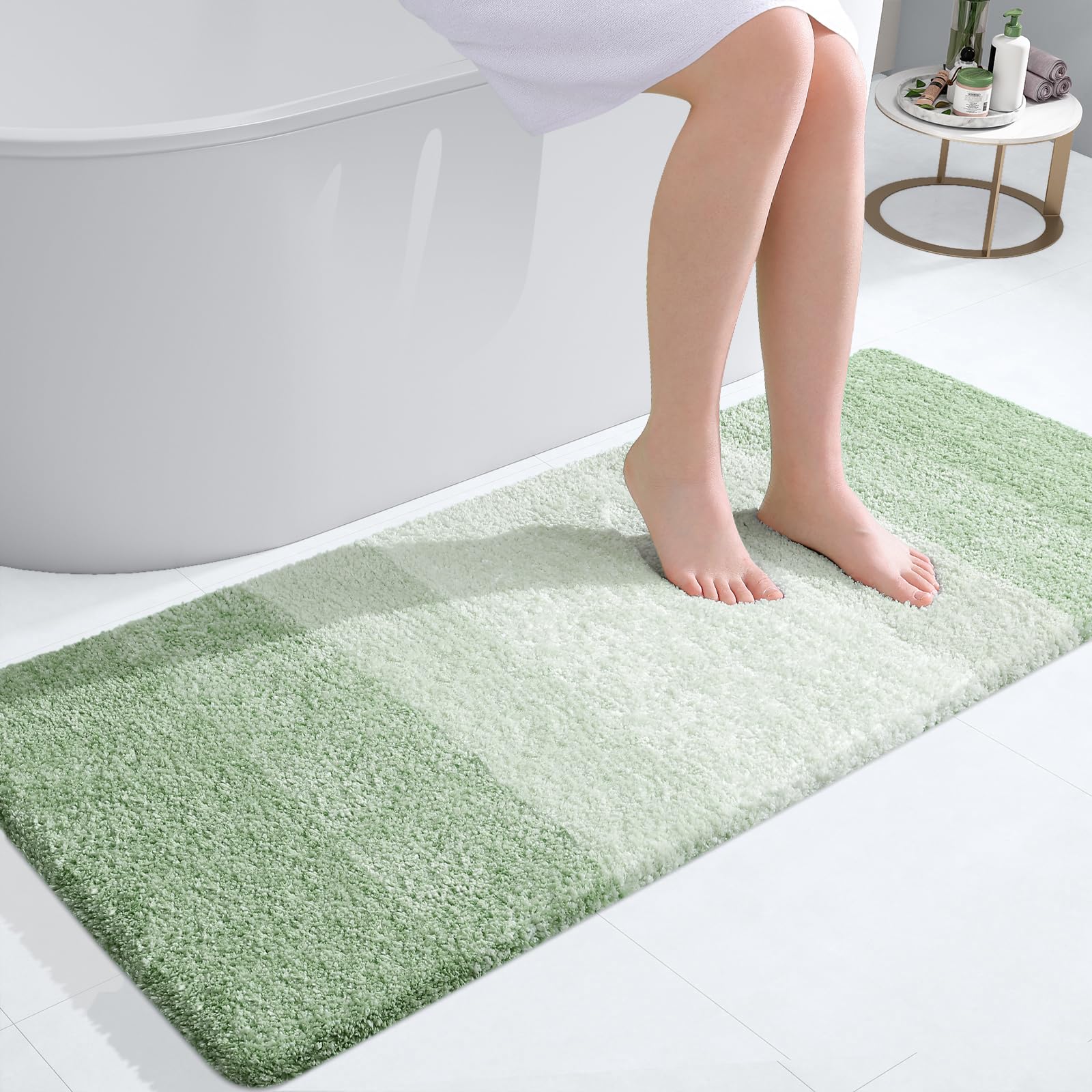 OLANLY Bathroom Runner Rug 47x20, Extra Soft Absorbent Microfiber Bath Rugs | Sage Green, Non-Slip Quick-Drying Rubber Backing, Washable Long Bath Mat for Floor, Tub and Shower, Home Decor