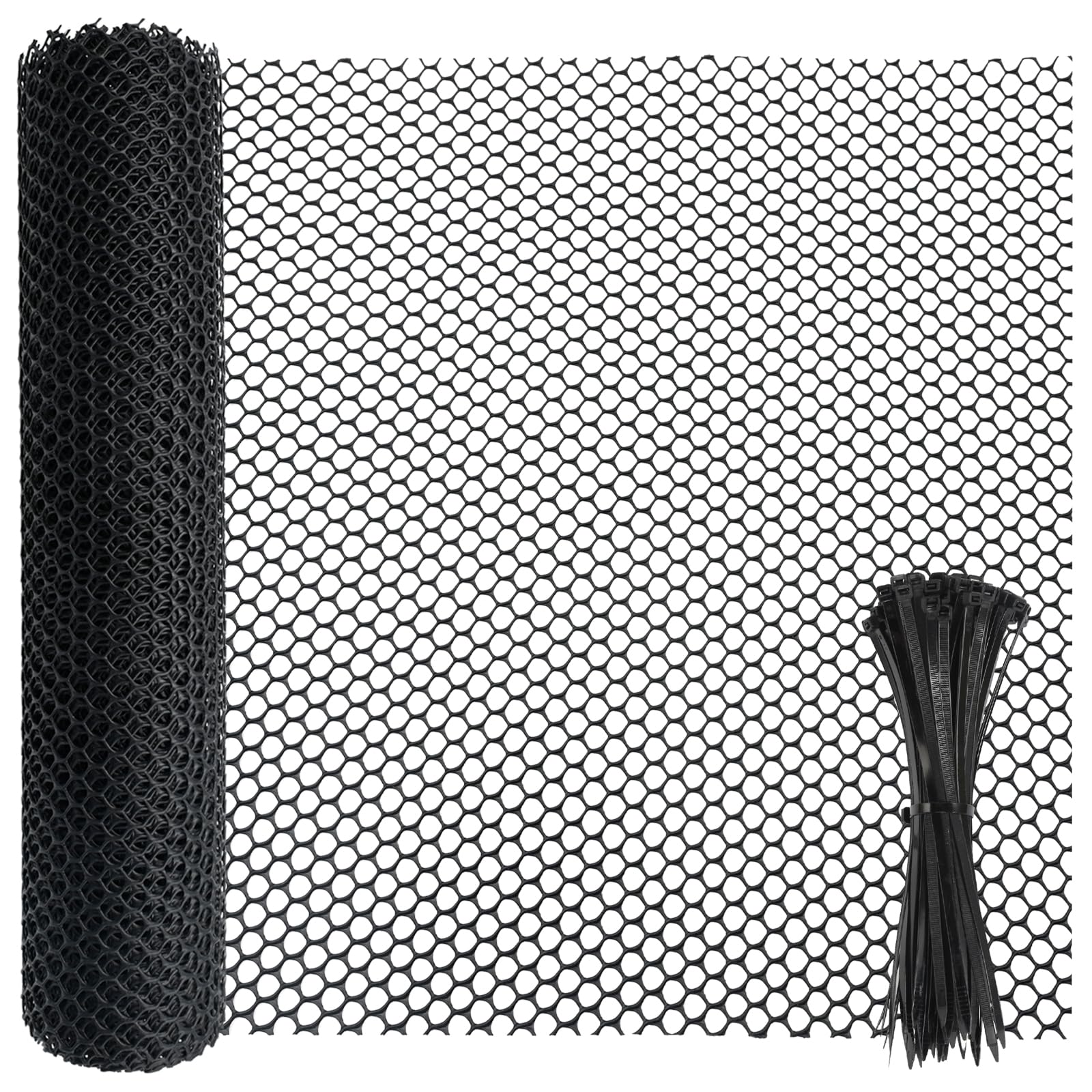 Tking Plastic Chicken Wire Mesh Roll 40cm x 3m (15.75" x 118.11") 8mm Holes & 50 Fixed Straps Fencing Mesh Poultry Breeding Netting Garden Balcony Net Fence Farm For Home Gardening Protection Black