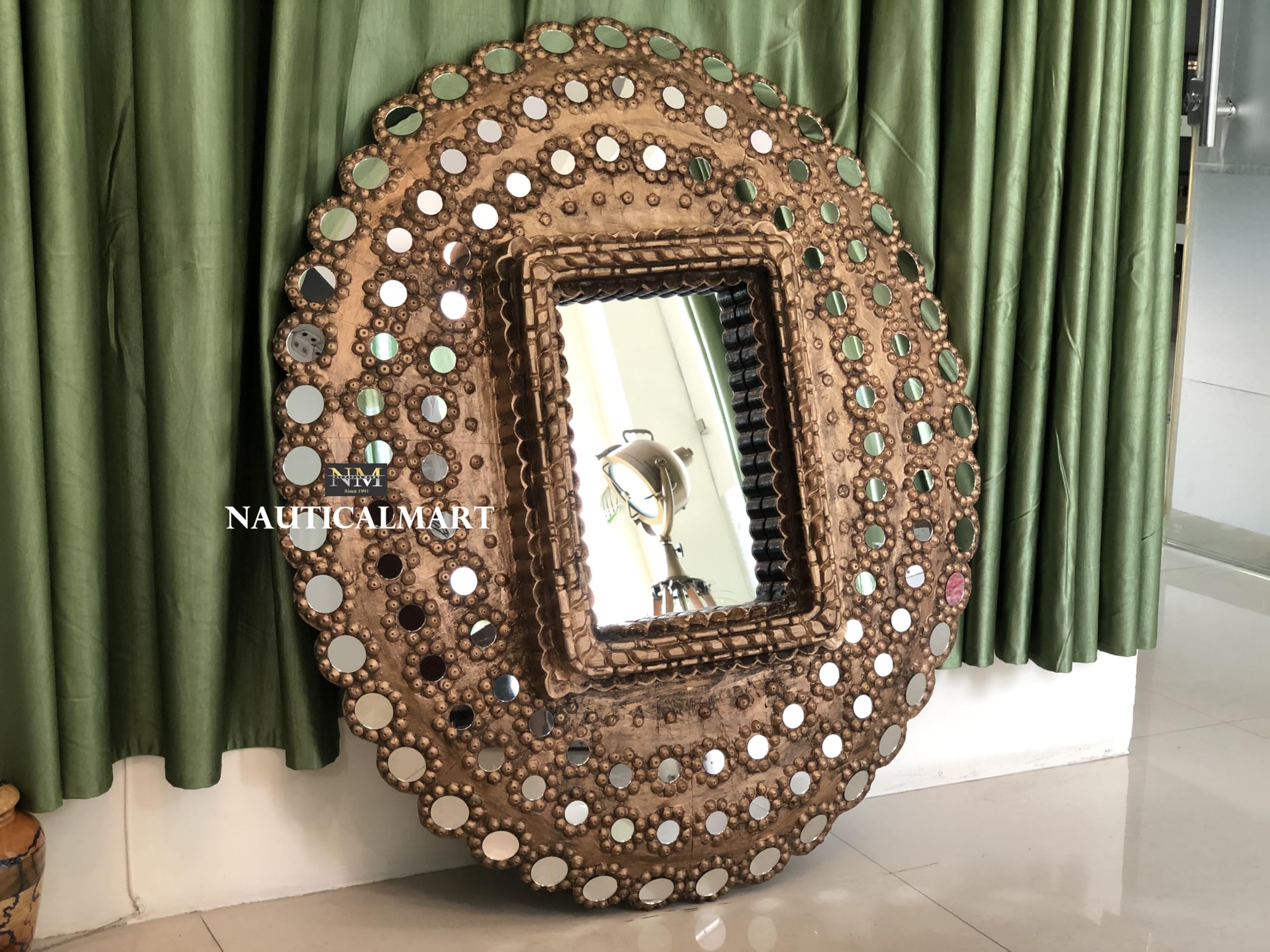 Peacock mirror 鏡　ミラー Amazon.com: NauticalMart Peacock Mirror Oval Shape Wall Decor