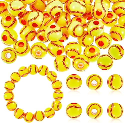 200 cuentas de béisbol con 1 rollo de cuerda elástica de 0.413 in de cuentas acrílicas para hacer joyas, softbol, deportes, béisbol, suministros de