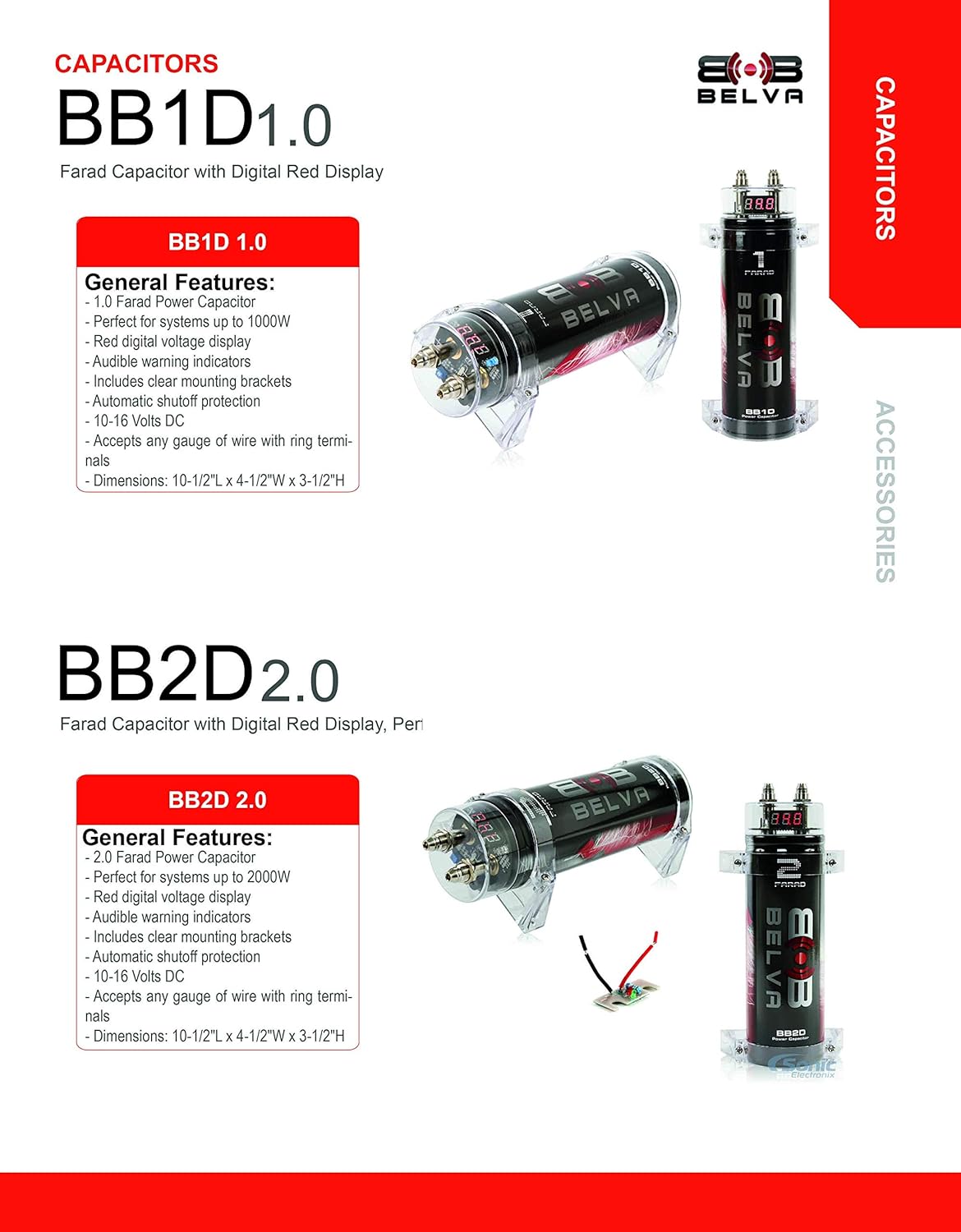 Black Belva B1DK42BK 1 Farad Capacitor & 4Ga 2 Channel Car Audio