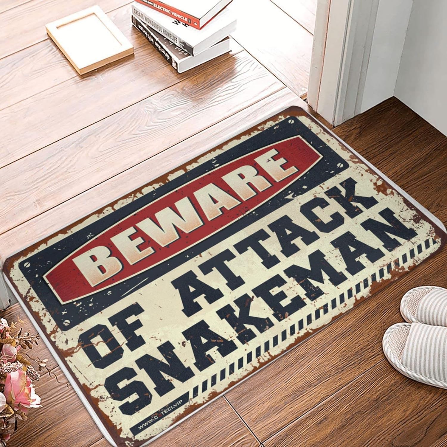 Indoor Mats for Front Door Entry Beware of Attack Snakeman Doormat Vintage Decor Man Cave Stuff(65X90CM)