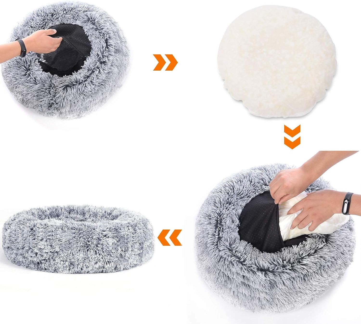 FEANDREA Dog Bed, Cat Bed, Soft Plush Surface, Donut-Shaped Dog Sofa with Removable Inner Cushion, Washable, 23 Inches Dia, Gray UPGW038G01 : Pet Supplies