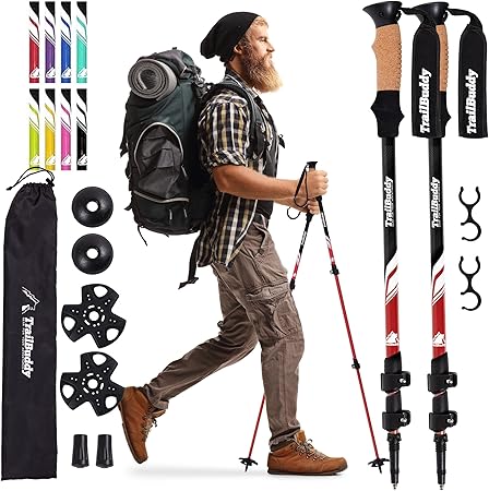 TrailBuddy Trekking Poles – Lightweight 7075 Aluminum Hiking Poles for Women, Men & Seniors – Collapsible or Foldable Walking Sticks for Travel, Trails & Balance