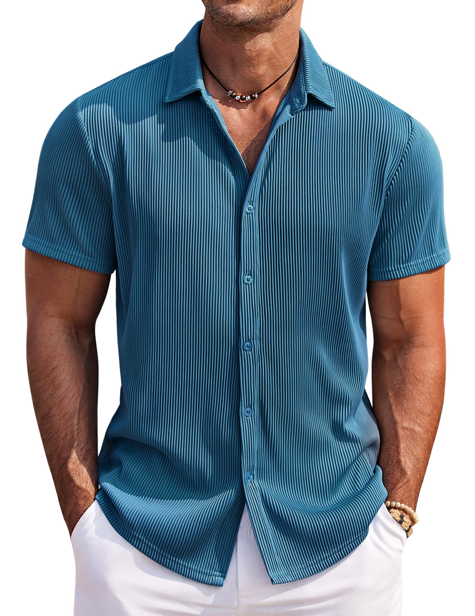 COOFANDY Herren Hemd Kurzarm Freizeithemd Bügelfrei Sommerhemd Casual Strand Hemden Männer Button Down Shirt