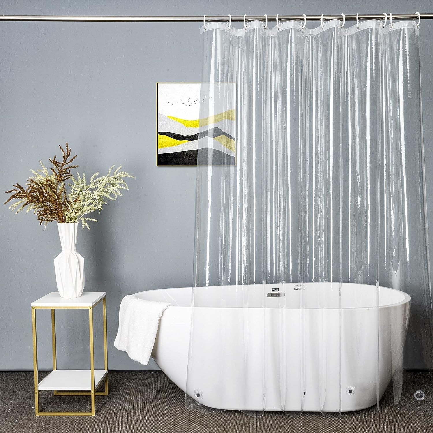 EVA Clear Shower Curtain Liner, 72x72Inch Lightweight Plastic Bathroom Shower Showroom Inner Curtain with Rustproof Metal Grommets and Weighted Magnets (1, Clear, 72x72 Inch/180X180CM)