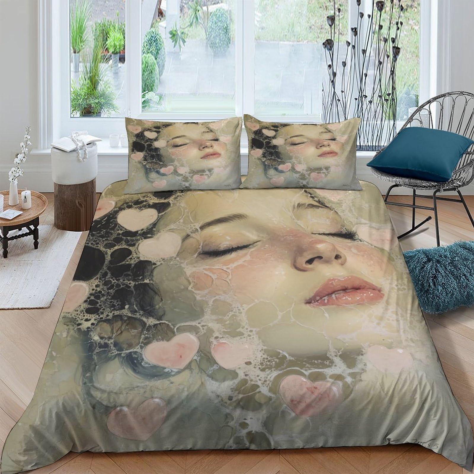 Ctjqhvkz Style-3 3D Printed Dreamy Face Art Fitted Sheet Microfiber Soft Pink Heart Clouds Bed Cover For Bedroom Guestroom Decor Single（135X200cm）