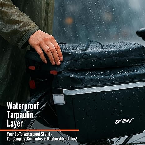 BV 26L Rear Bike Bag - Bike Saddle Bag with 4 Zippered Compartments & Adjustable Hooks - Water-Resistant Bike Bags for Bicycles with Reflective Trim, Taillight Hanger & Handle - Fits Most Racks