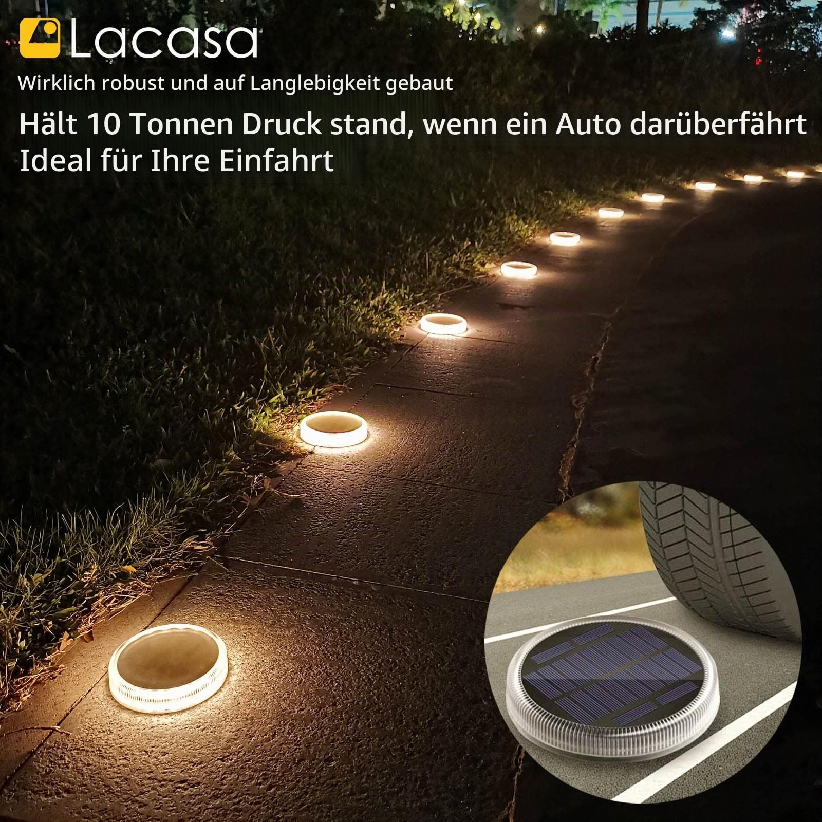 Lacasa Solarleuchten für Außen, 4 Stück Garten Solarlampen Bodenleuchte | 50LM Extrem Hell, LED Wegeleuchten, Warmweiß, IP68 Wasserdicht, Auto ON/OFF, Gartenleuchten für Garten Terrasse Hof Gehwege