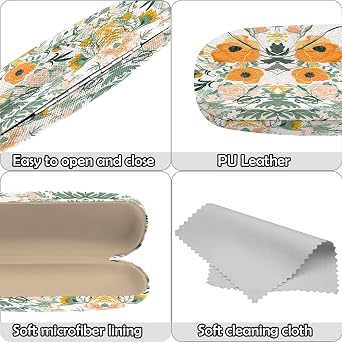 Glasses Case Hard Shell Eyeglass Portable Glasses Eyeglasses Holder Box with Cleaning Cloth Women Girls Men Cute
