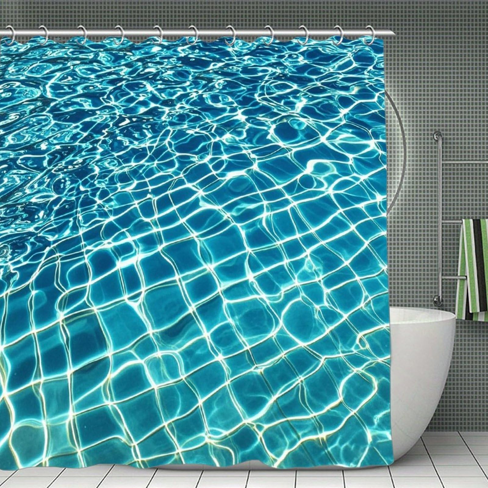 FekiLoot Blue Aqua Pool Water Shower Curtain Minimalist Thick Bathroom Curtain Washable Modern Bathroom Shower Curtain Heavy Duty Waterproof Cloth Bath Curtain with Hooks 70.8"x70.8"