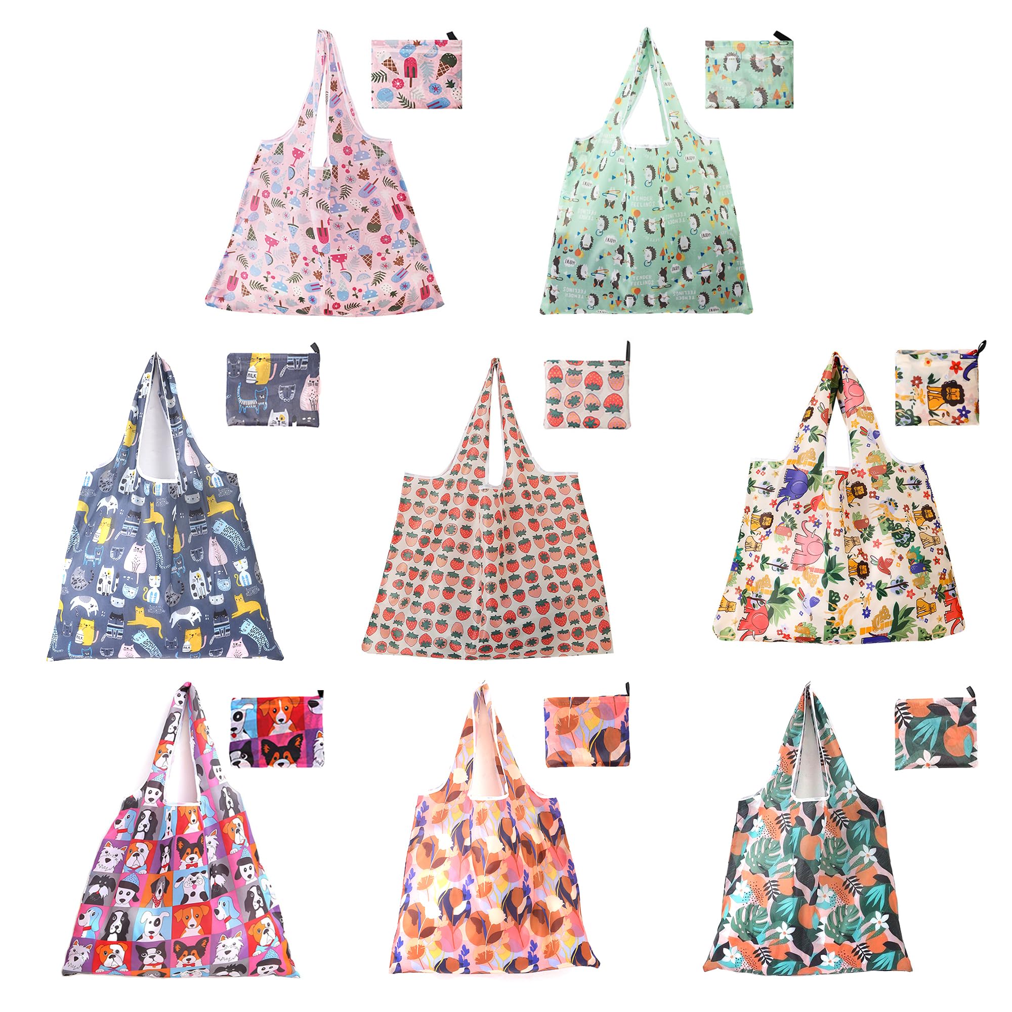 8 PCS Shopping Bags Reusable, Foldable Extra Large Tote Bag Shopper Bag, Waterproof Tote Carrier Bags with Handle-hold for Grocery Daily Use Storage Camping