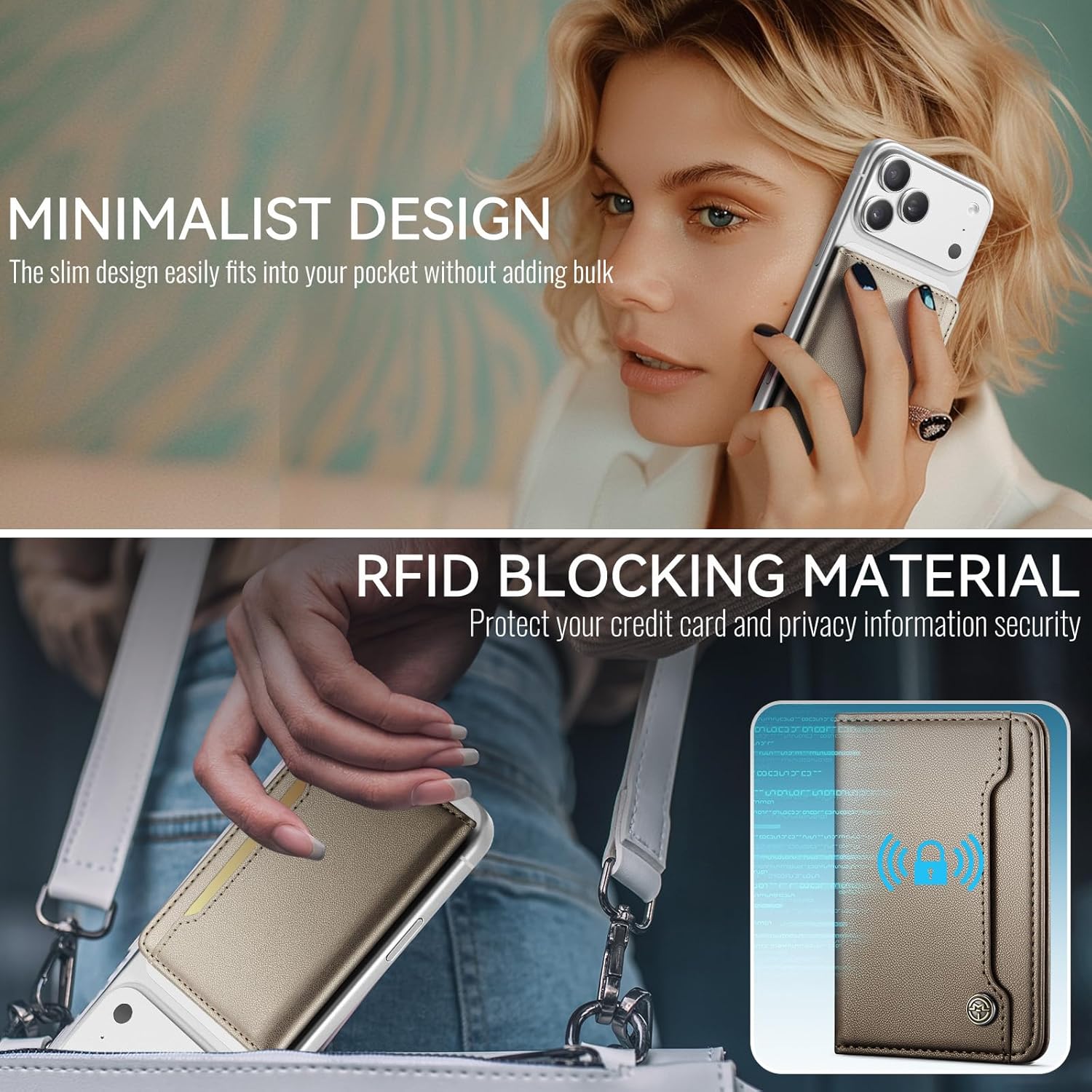 Vinich for MagSafe Wallet Magnetic RFID Blocking Card Holder Compatible with MagSafe Phones and Cases, Strong Magnet Minimalist Phone Wallet for iPhone 17/16/15/14/13/12/ Pro/Max/Plus, Desert Titanium - Image 3