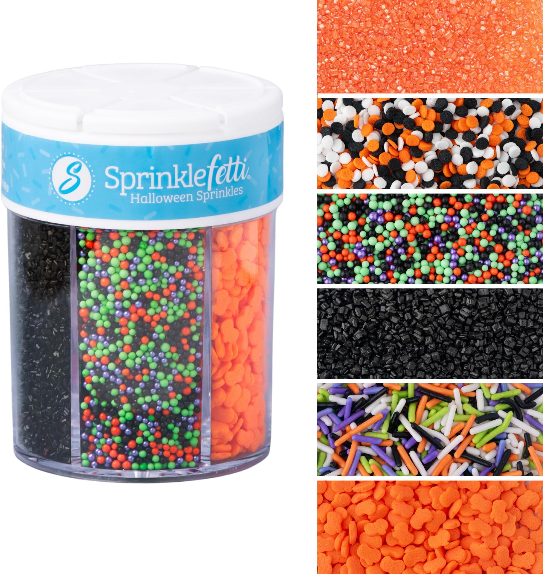 Halloween 6-Cell Sprinkle Jar – 6 Variety Sprinkle Compartments | Edible Cake Decorations for Cupcakes, Cookies, Cakes & Desserts | 6.45 oz
