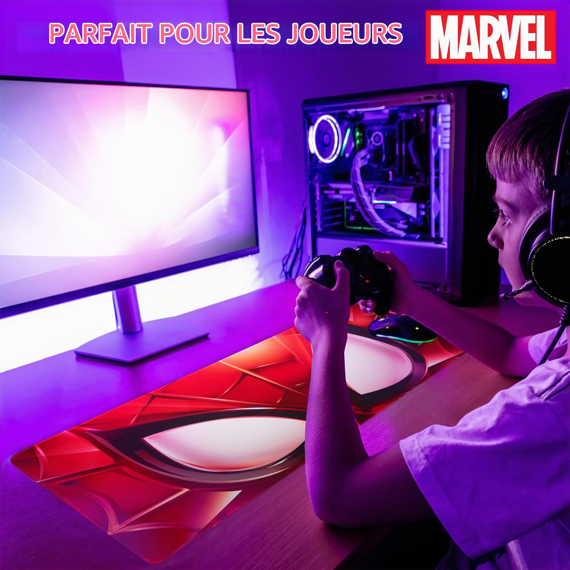 Marvel Tapis de Souris XL Dessous de Bureau Sous Main Mouse Pad 80x36 cm Accessoire de Bureau Avengers Spiderman Groot (Rouge Spiderman)