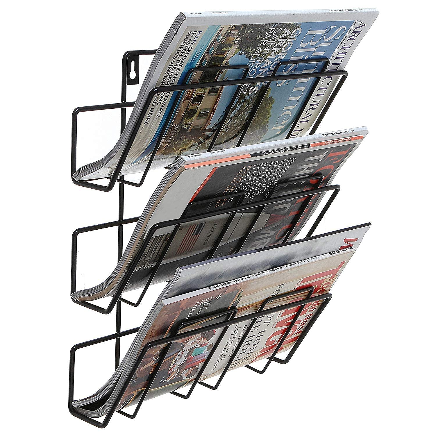 OGFC 99100 Black 3 Tier Modern Wall Mounted Metal Bar Magazine Rack/Document File Folder Hanging Storage Organizer - Black-picture-37