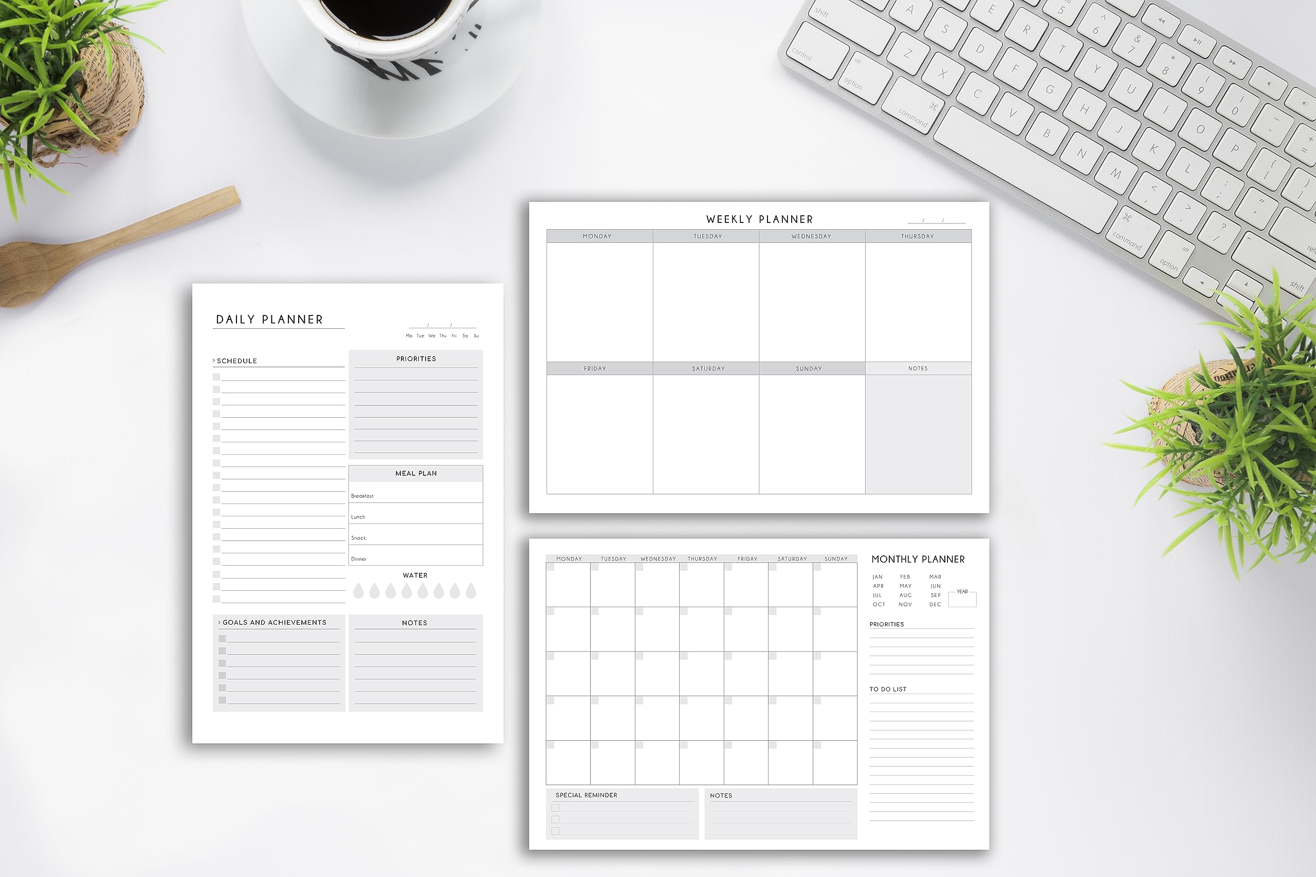 Fark Tanıtım Three (3) Piece Set, 60 Undated Tear Off Sheets 120gsm Thick Paper, Desk Pad Daily, Weekly, and Monthly Planner, Office, Organizer (Style I)