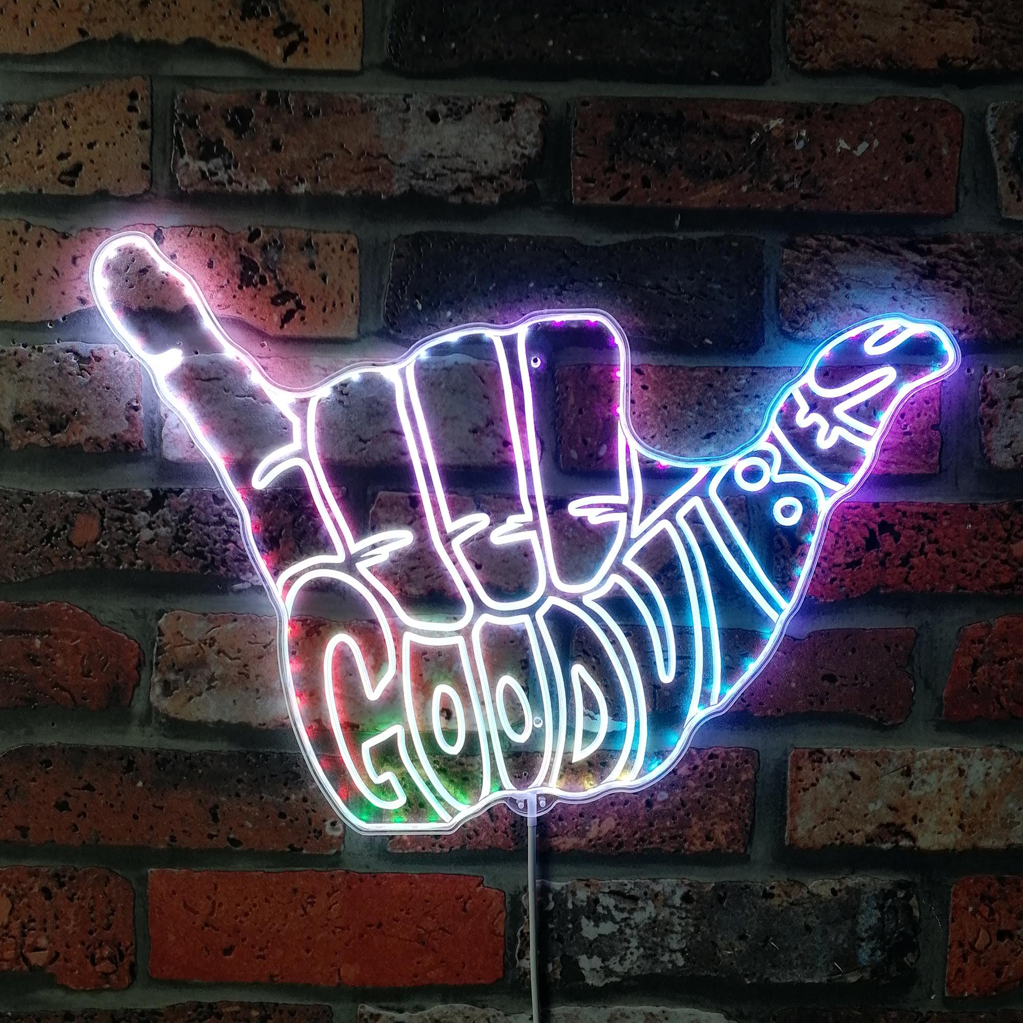 ADVPRO Good Vibes Only Hand Party Decoration RGB Dynamic Glam LED Sign - Forma tagliata a bordo - Decorazione 3D intelligente - Segnaletica multicolore st06s43-fnd-i0233-c