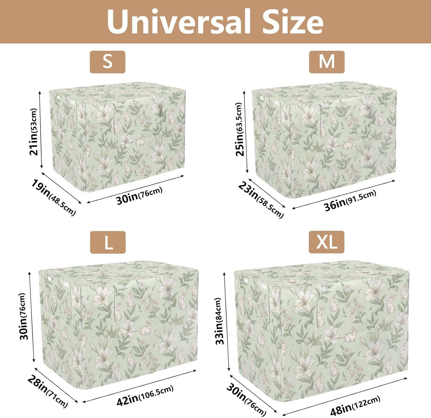 Duty 600D Silver Coated Dog Crate Cover, Water-Resistant Floral Print Pet Kennel Canopy with Mesh Windows for Optimal Ventilation, Universal Fit for Standard Wire Cage, Indoor & Travel