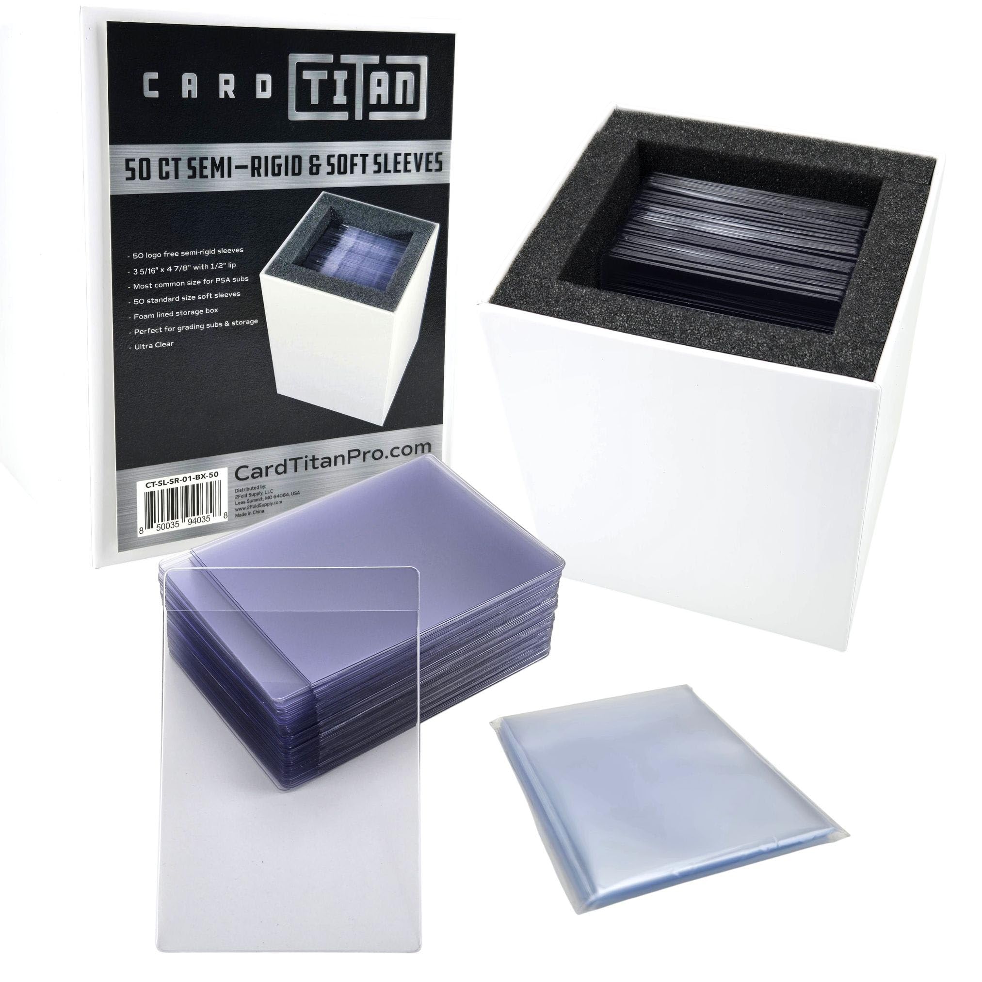 Card Titan 50ct Semi Rigid & Penny Sleeves - Foam Lined Card Storage Box