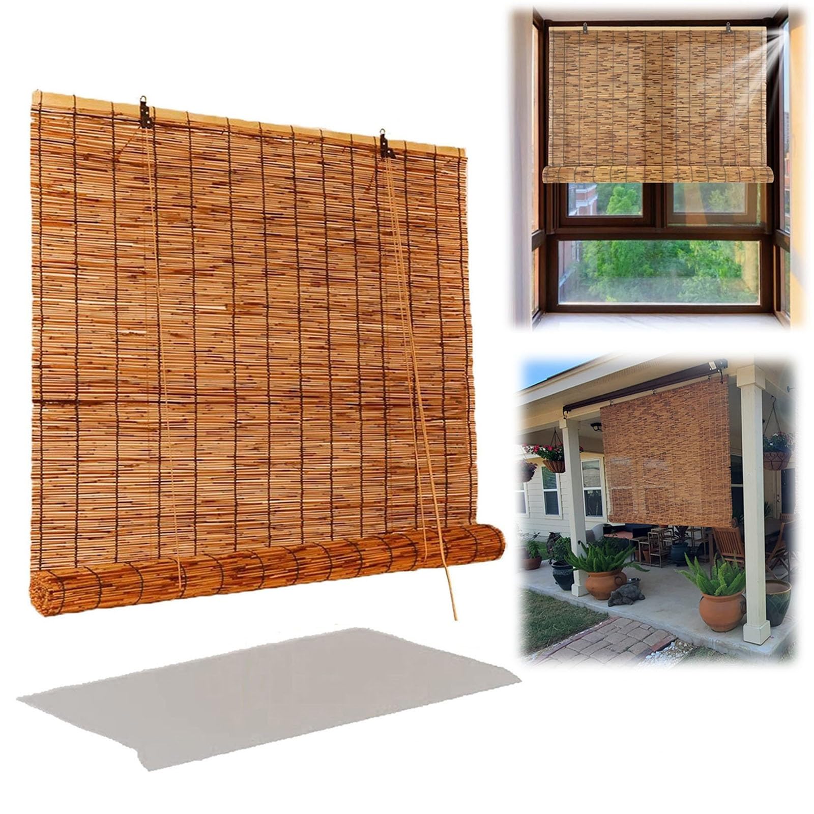 Bamboo Roll Up Window Shades for Large Windows, Reed Window Blinds for Outdoor Patio & Indoor Room, Light Filtering Privacy Shades, Easy Installation