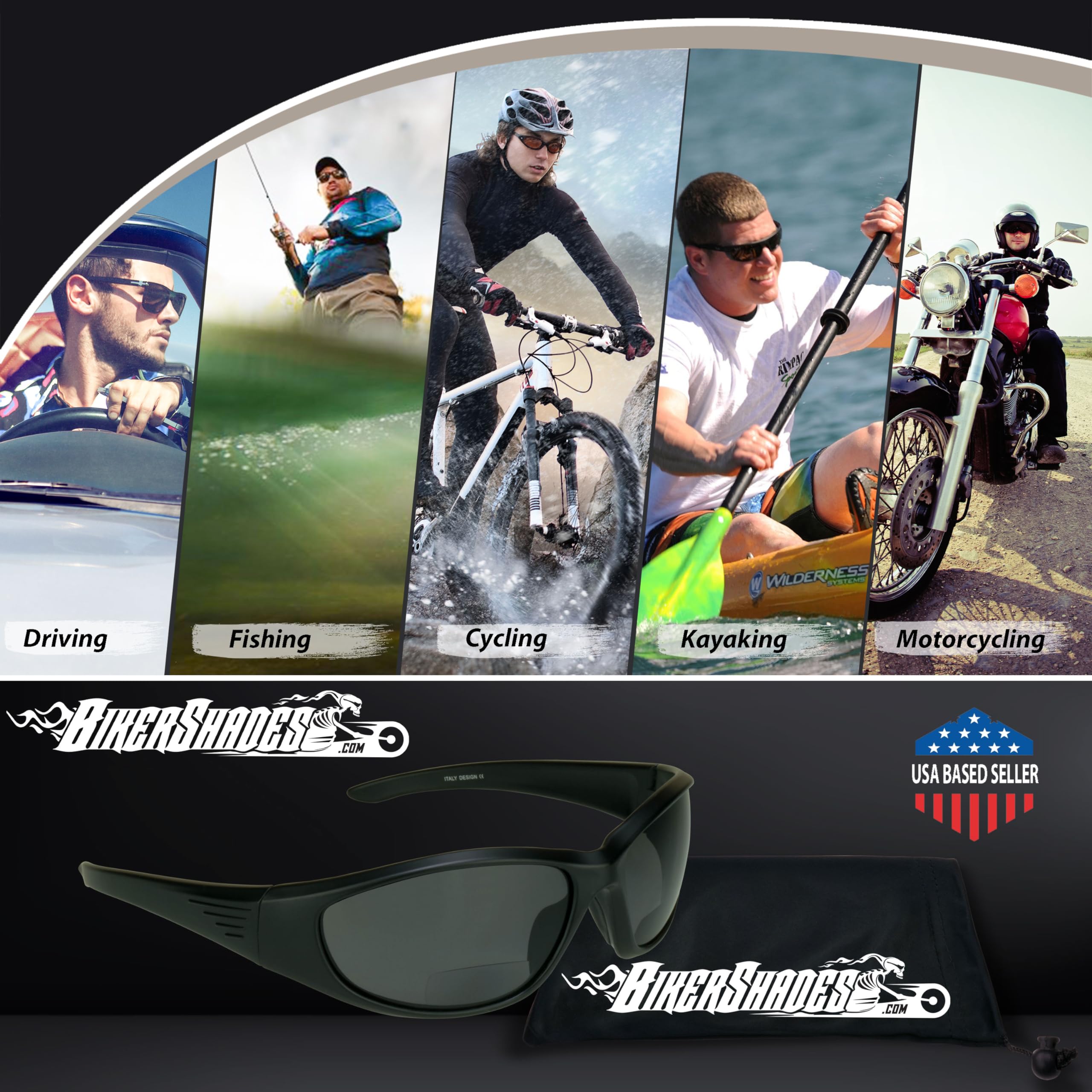 Bikershades Polarized Bifocal Reading Sunglasses Wrap Around Sport