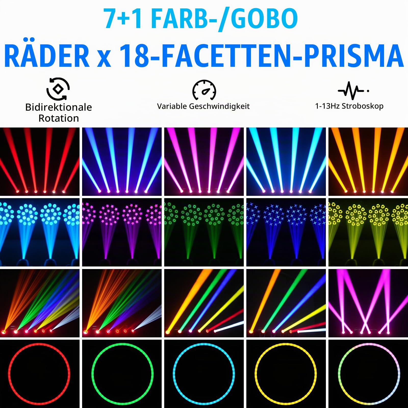 150W Moving Head LED Spot Beam Licht mit 8 Gobo 18 Prisma DMX512 Steuerung für Bühne Disco Party Hochzeit Weihnachten Halloween