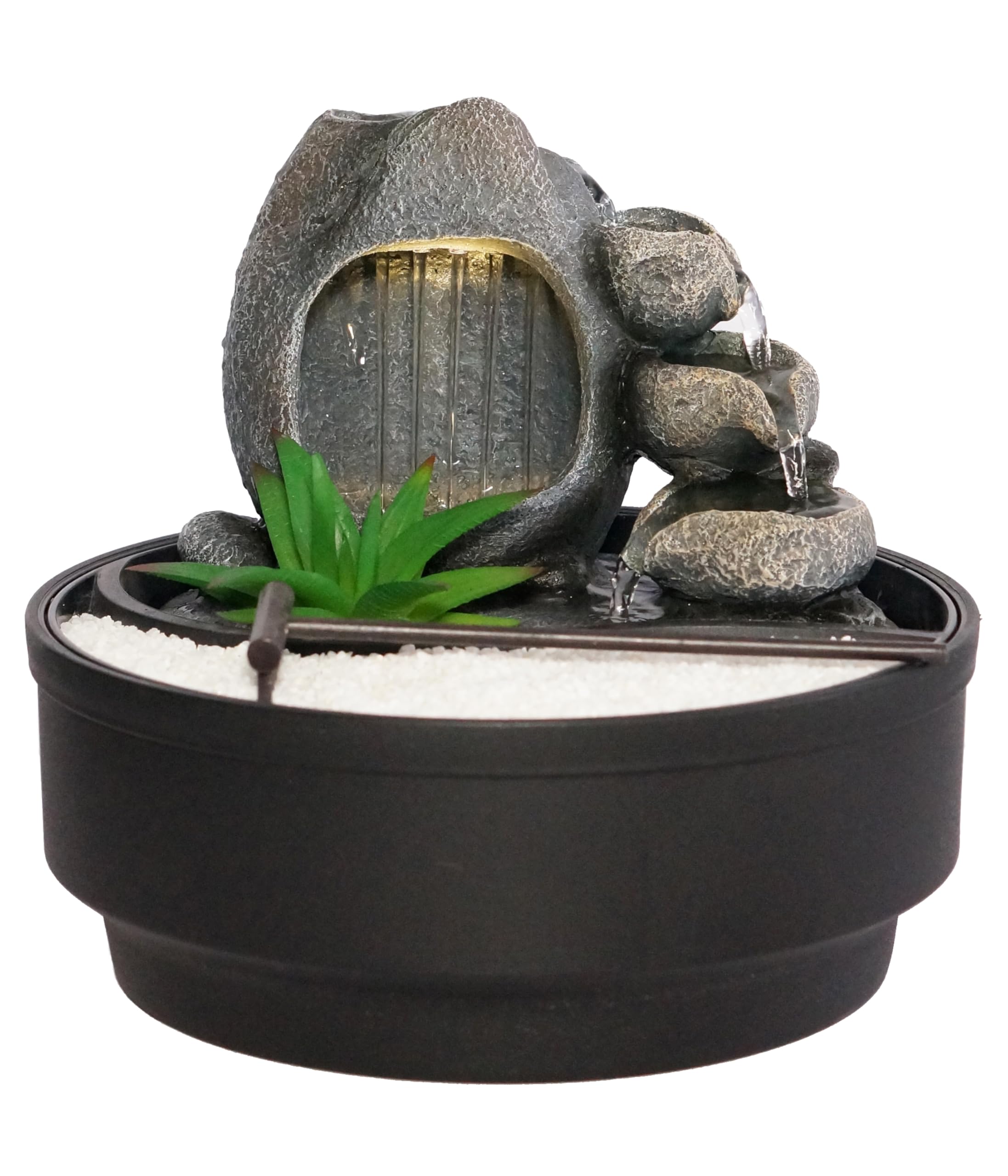 Dehner Zimmerbrunnen Korali, Indoor-Brunnen, mit LED-Beleuchtung, ca 21 cm Höhe, ca. 21 cm Durchmesser, Polyresin, grau