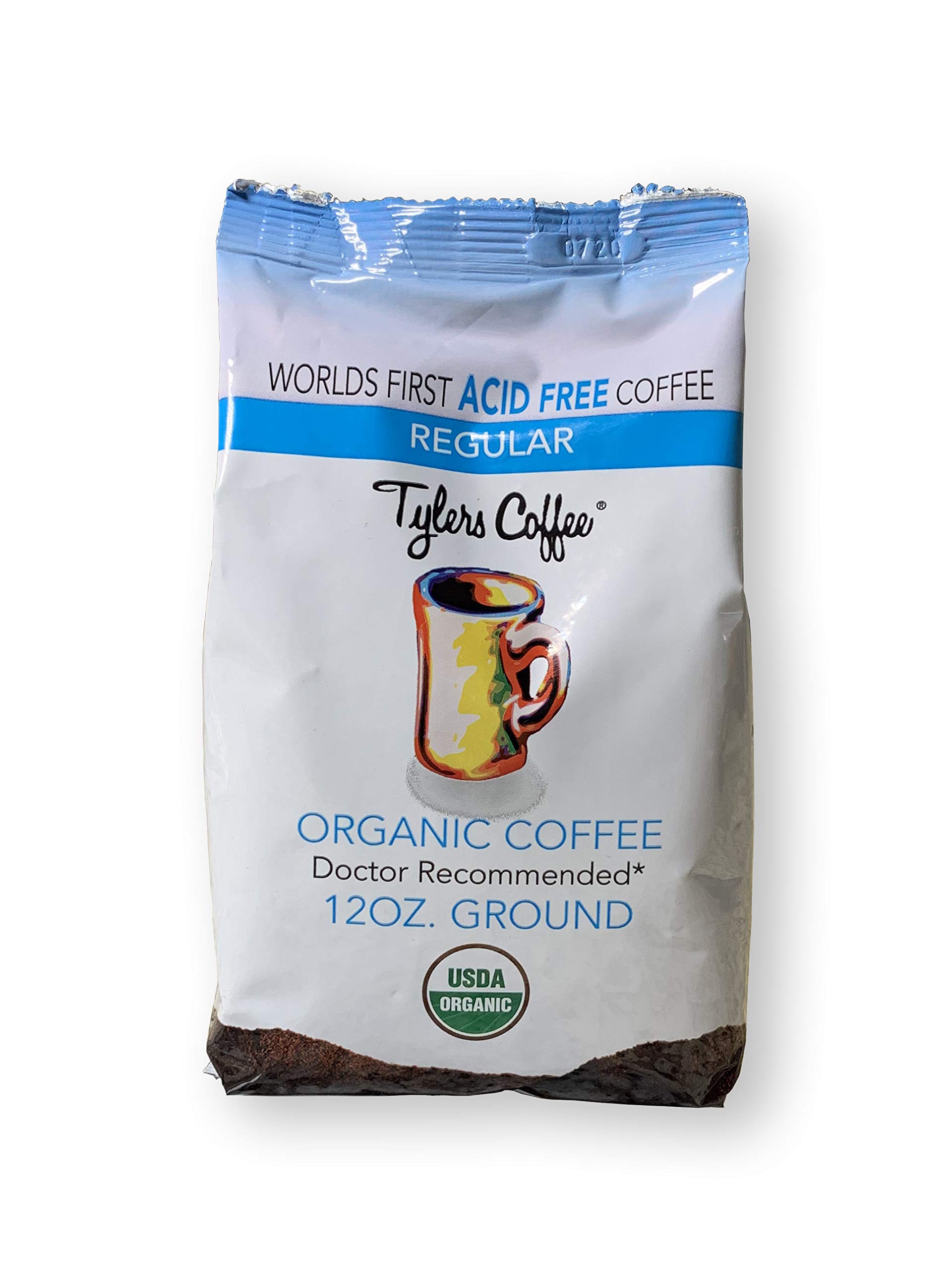 Tyler’s Acid Free Organic Ground Coffee - 100% Arabica Full Flavor - Whole Bean and Caffeinated - No Bitter Aftertaste - For Acid Free Diets - Natural and Organic Blend for Common GI Issues - 12 oz