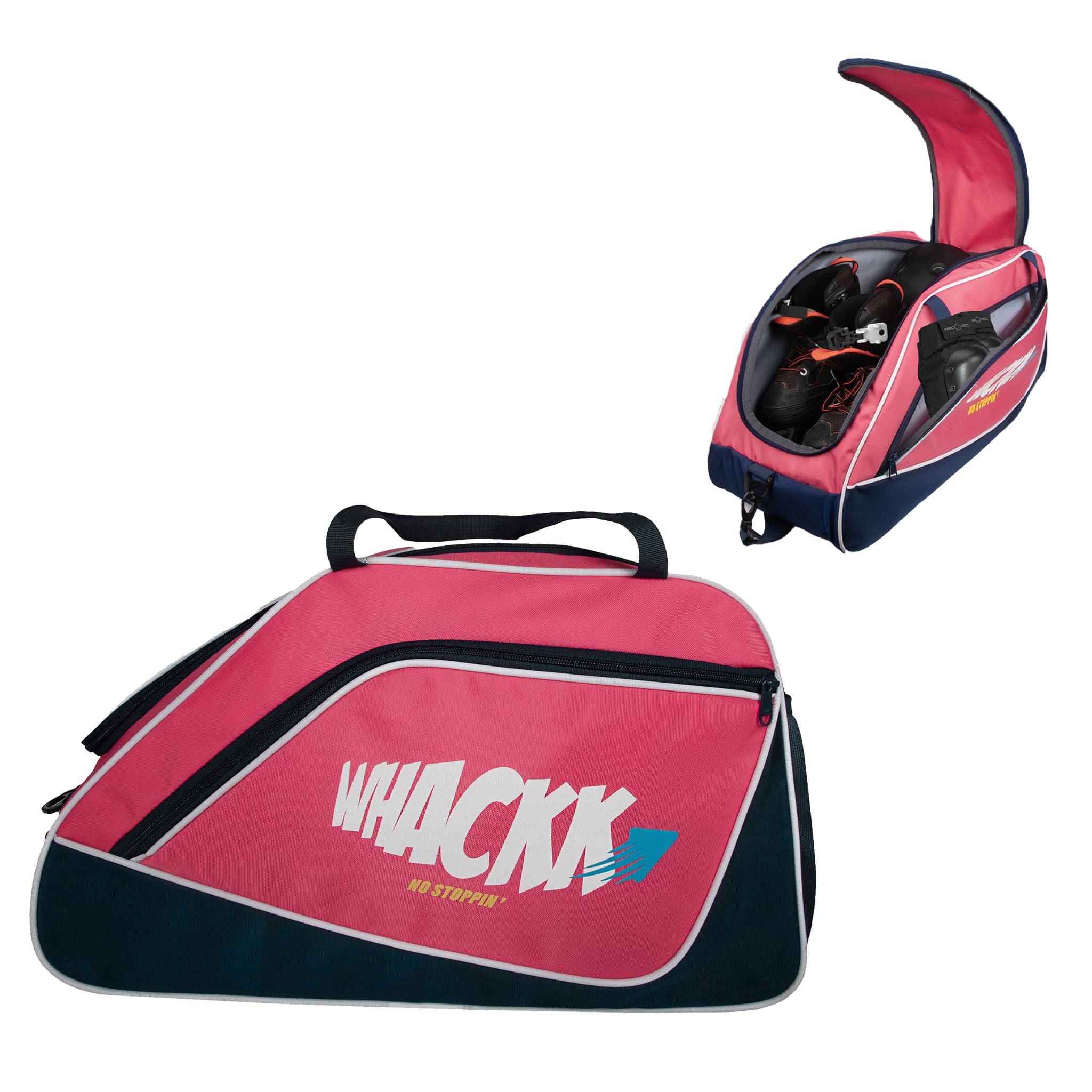 WHACKK Flip Senior Pink 33L Skating Inline Roller Equipment Bag|Gym Sports Quad Ice Skates Kitbag|Travel | Easy Access Pocket|2 Bottle Holders|Compartment Fits in Helmet & Skates 11"