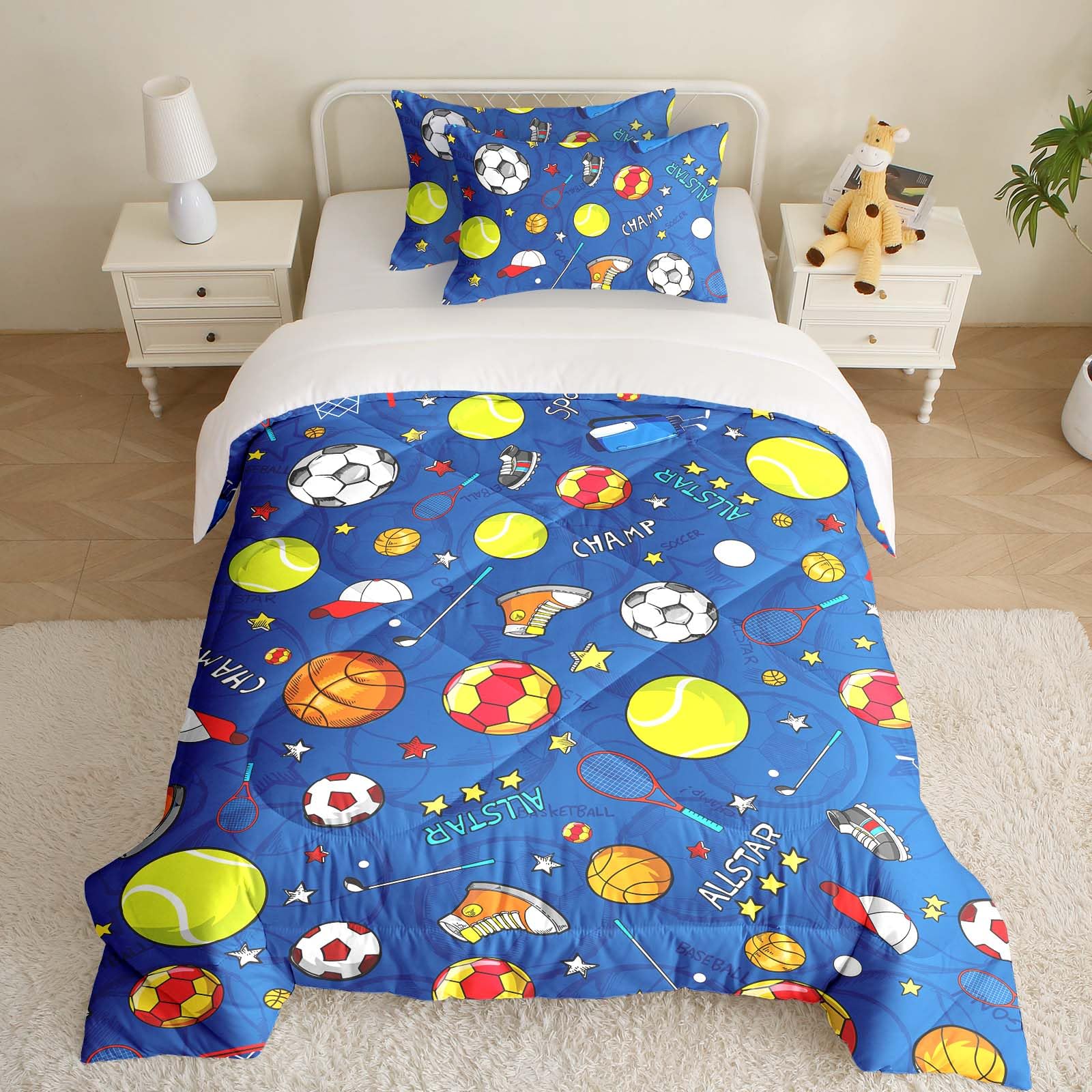CINYE Blue Ball Sports Coverless Duvet Single,Coverless Duvet For Boys/Kids, Quilt Single withBall Sports