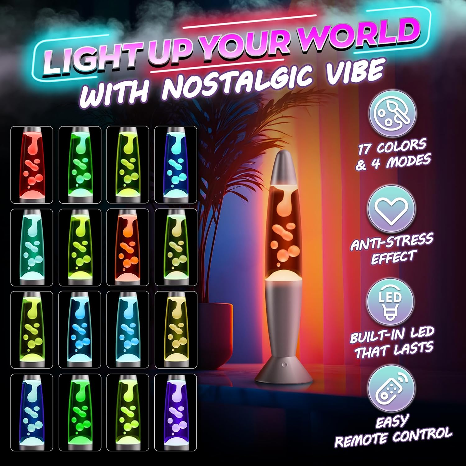 16" LED Liquid Motion Lamp with Remote Control – 17 Color Changing Decorative Novelty Lighting for Bedroom, Living Room, & Office – Home Decor, Mood Lamp with 4 Modes & 8-Hour Auto Off Night Light