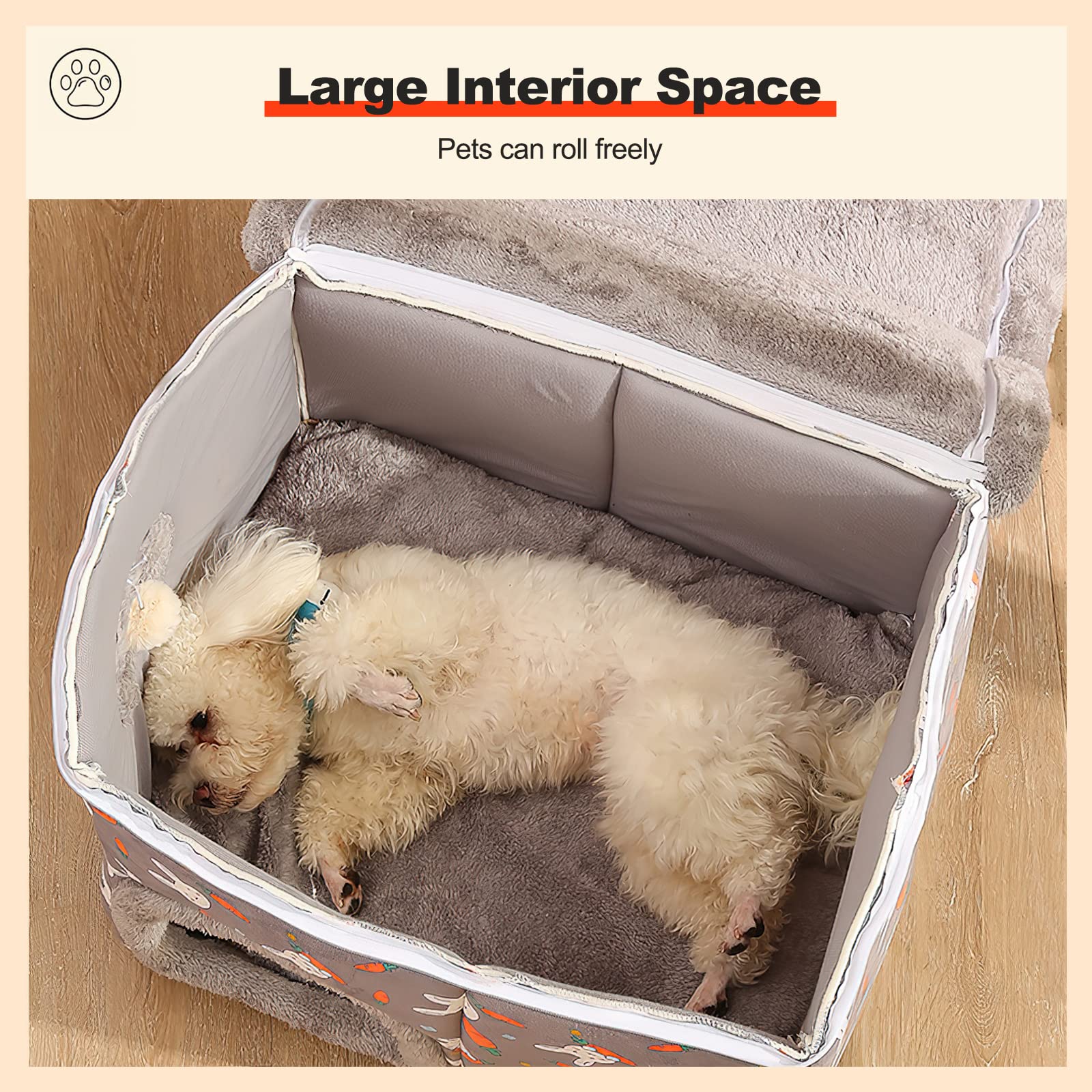 BOSERMEN Cat Cave Bed, Portable Cat Bed with Removable Cushion, Small Dog Cave Bed Pet Warm House, Washable Dog Bed, Cat Puppy Igloo Bed(S, Gray Rabbit)