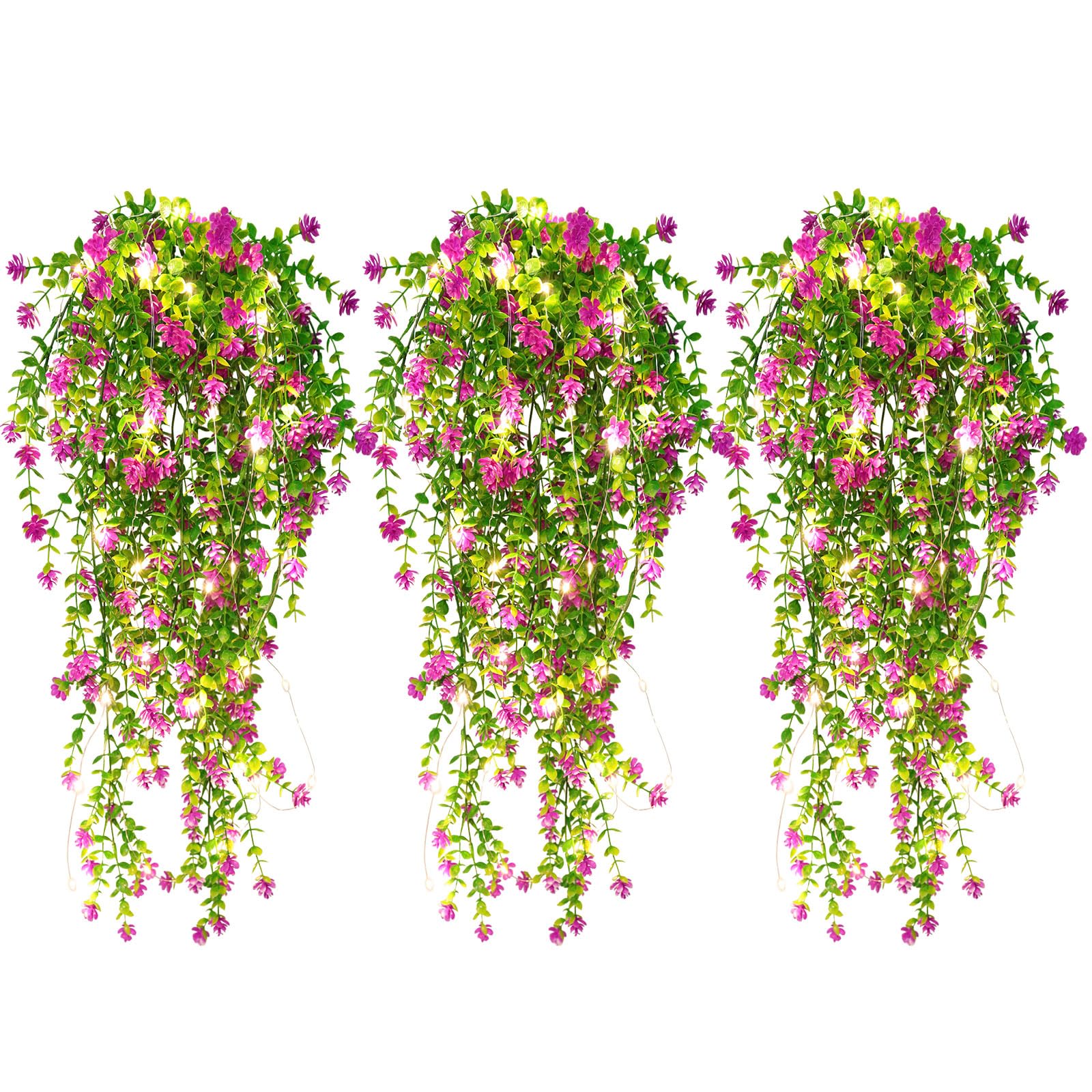RECUTMS Artificial Hanging Plants with Lights Fake Hanging Spring Flowers