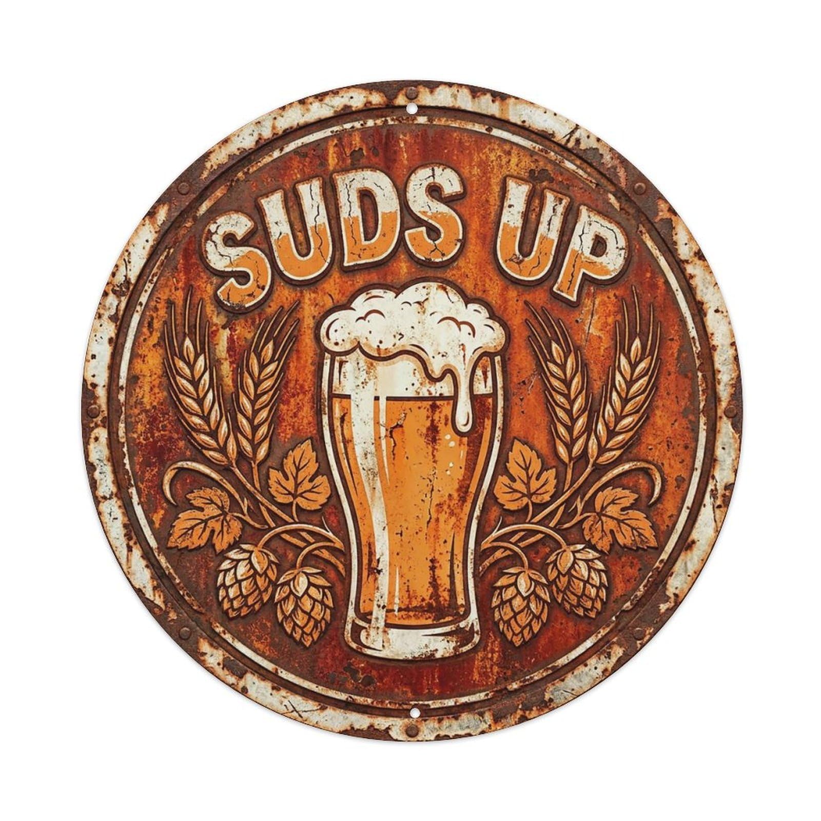 Vintage Beer Drinkware Suds Up Retro Bar for Pub Vintage Metal Tin Sign Plaque Wall Decor for Cafe, Club Bar, Office, Garden Metal Poster 8x8Inch