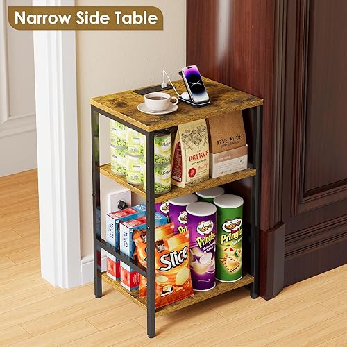 Miniatura 7 de X-cosrack Mesa auxiliar con estación de carga, mesa auxiliar con puertos USB y tomacorrientes, mesita de noche con estantes de almacenamiento para