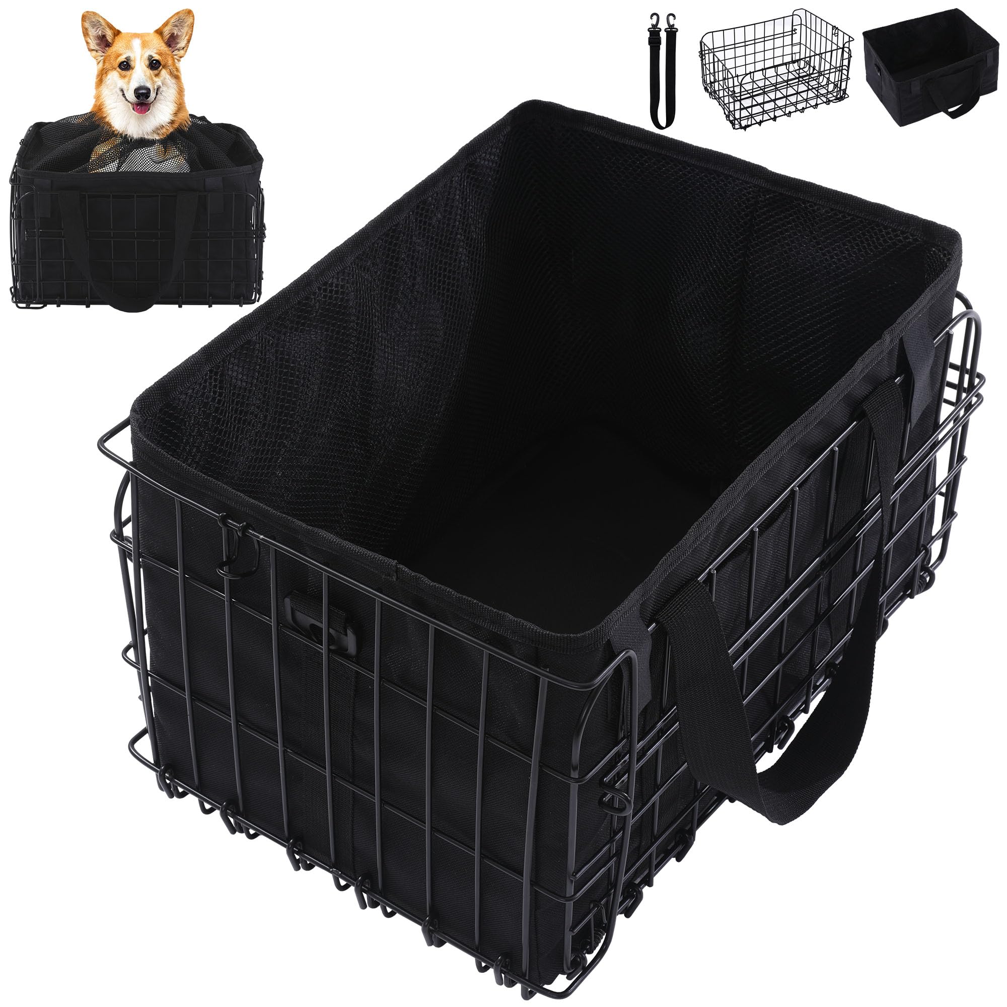 HOMBYSFoldable Dog Bike Basket with Removable Liner Bag, Portable Dog Bike Carrier for Travel, Waterproof Pet Bike Basket (Black)