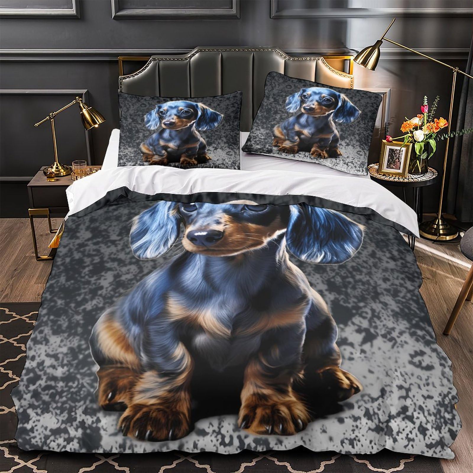 Housse de couette teckel 260x220cm hypoallergénique en microfibre résistante avec fermeture éclair