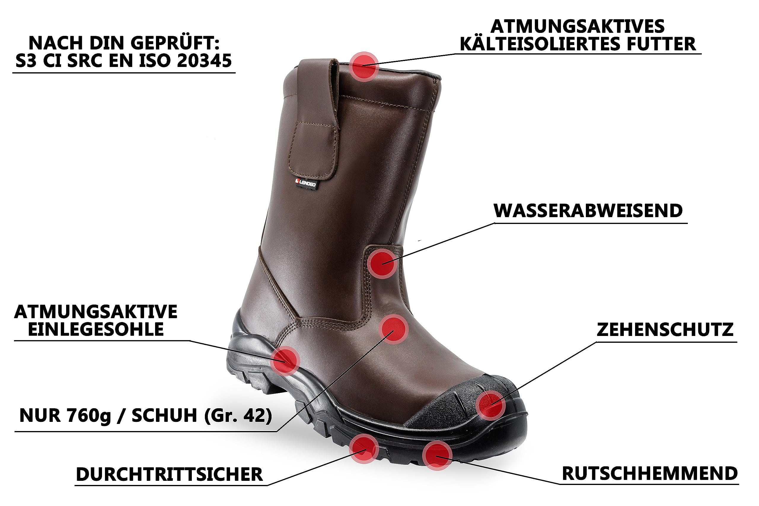 Polar Brown S3 CI SRC kozaki, brązowe, z podszewką, buty ochronne, buty robocze, brązowy, 48 EU