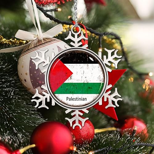 Miniatura 3 de LITTLEGROVE SEEDS Adornos de Navidad con bandera palestina 2023, adorno de copo de nieve para decoración de árbol de Navidad, decoración de árbol de