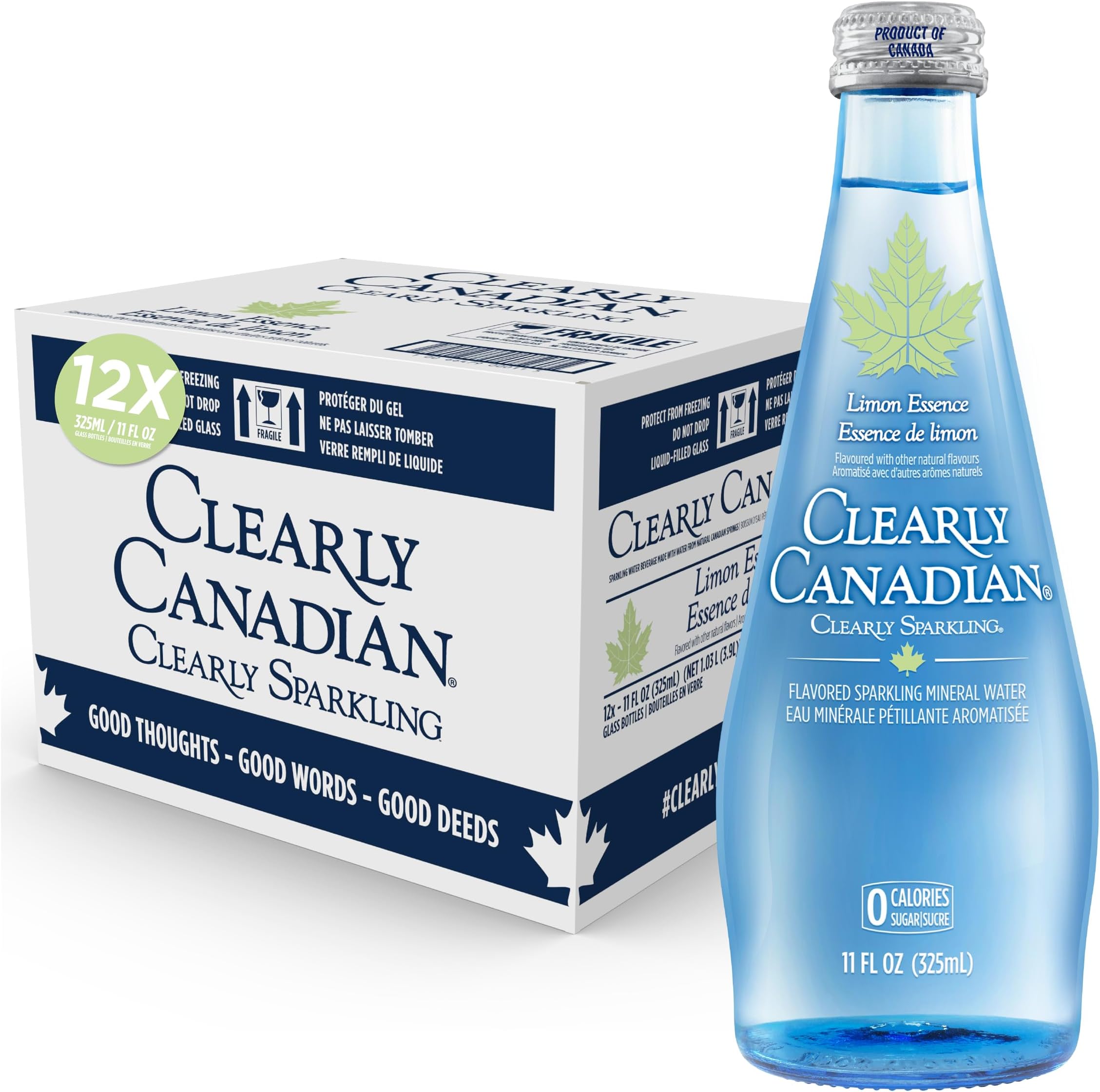 Clearly Sparkling Limon Essence Unsweetened Flavored Sparkling Mineral Water, Zero Sugar & Zero Calories, 1 Case (12 Bottles x 325mL)