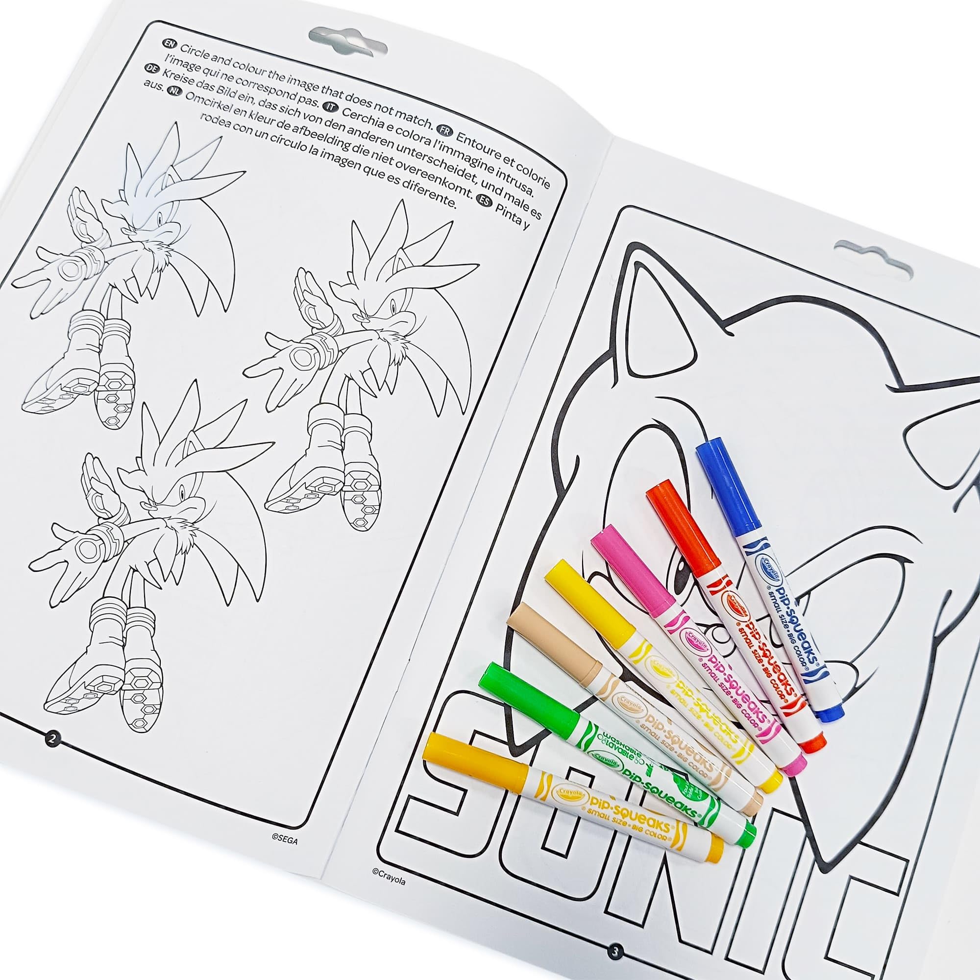 Crayola Album Activité et Coloriage Sonic, 32 Pages, 7 Mini-Feutres Lavables