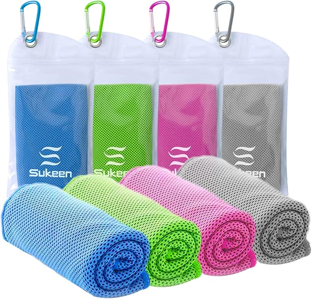Sukeen [4 Pack] Cooling Towel (40"x12"),Ice Towel,Soft Breathable Chilly Towel,Microfiber Towel for Yoga,Sport,Running,Gym,Workout,Camping,Fitness,Workout & More Activities