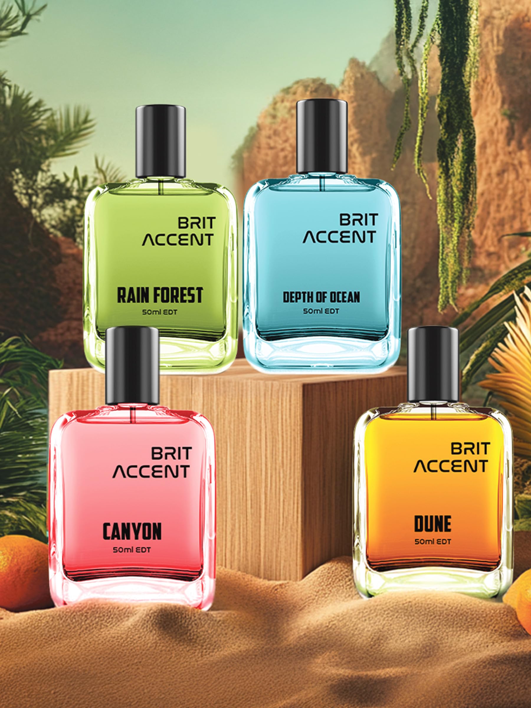 brit accent Combo Pack Of 4|Depth Of Ocean-Dune-Canyon-RainForest|Parfum|Long-Lasting| Eau de Toilette - 200 ml-picture-22